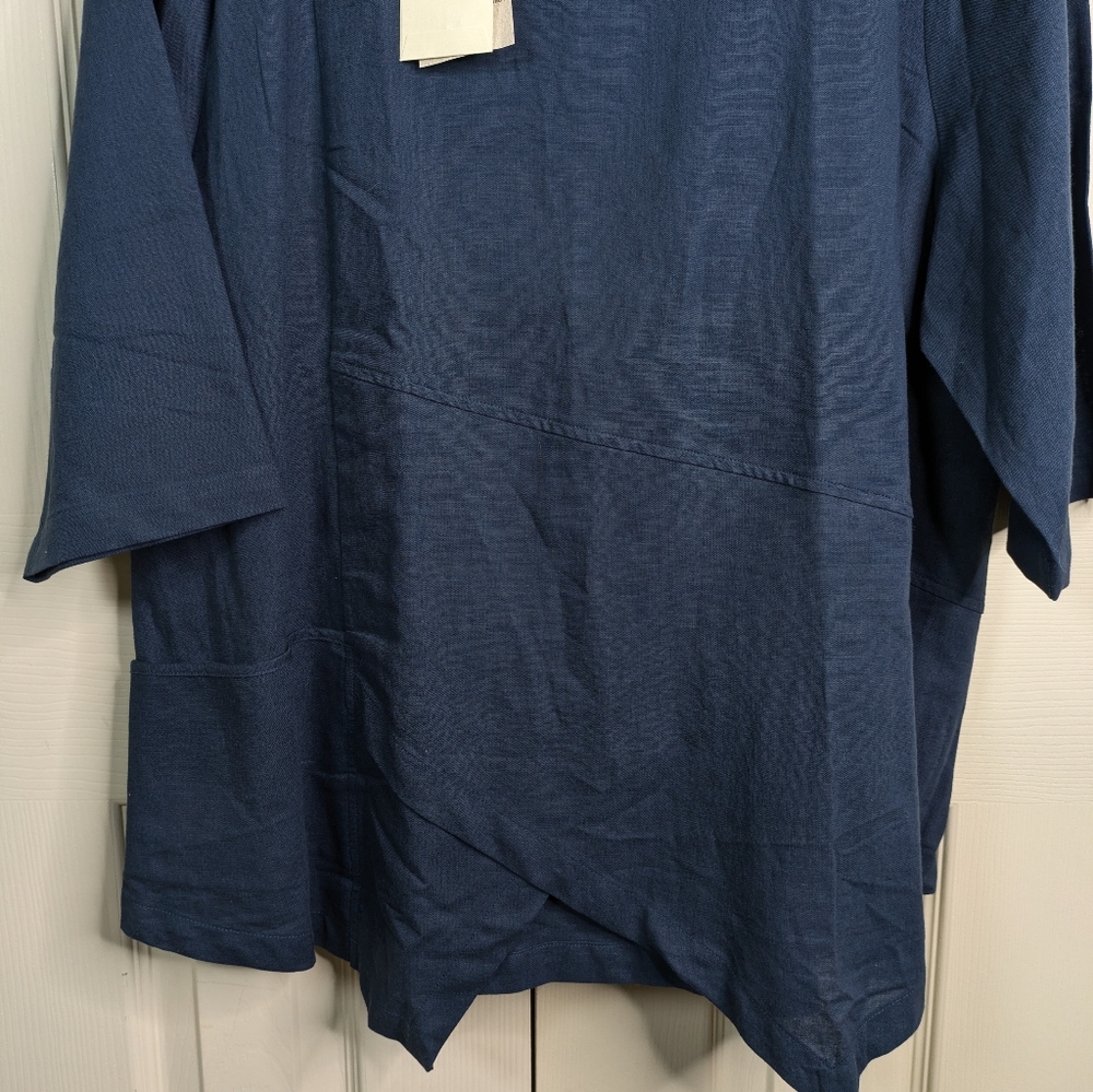 NEW Lintico Asymmetrical Tunic Top XXL Blue Lagenlook Minimalist Linen Cotton - Picture 4 of 12